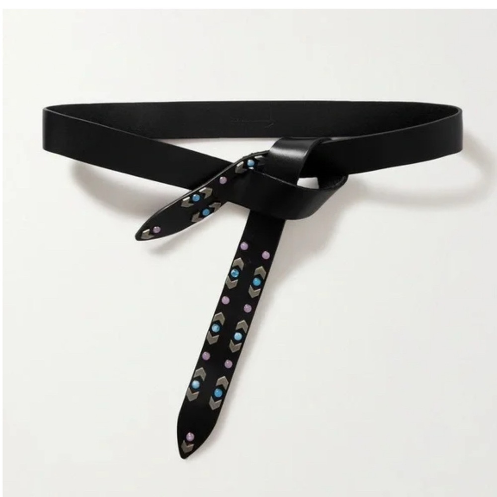 Isabel Marant Black Leather Studded Belt with Blue and Pink Accents - Picture 6 of 7
